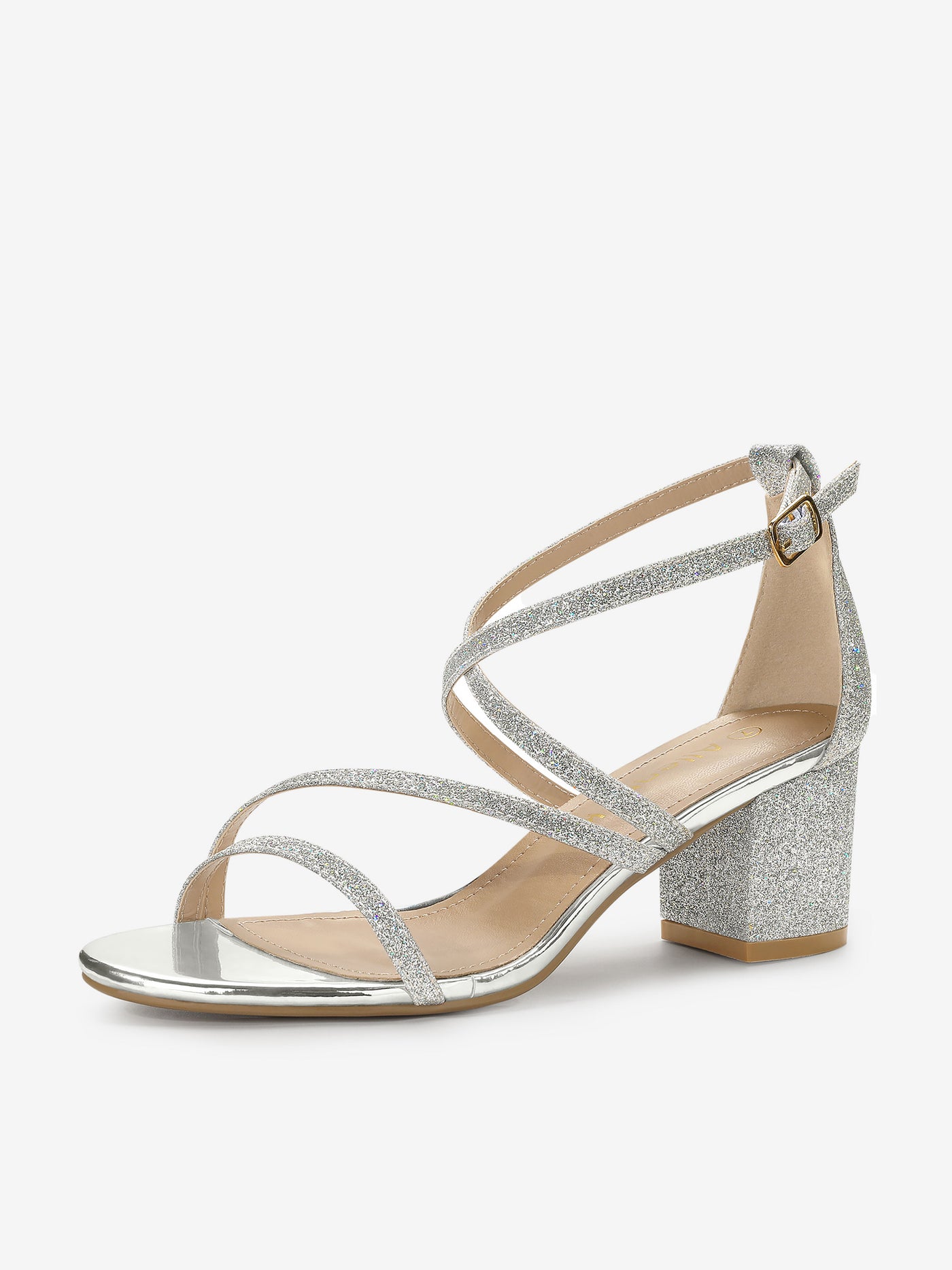 Allegra K Glitter Crisscross Strap Chunky Heel Sandals