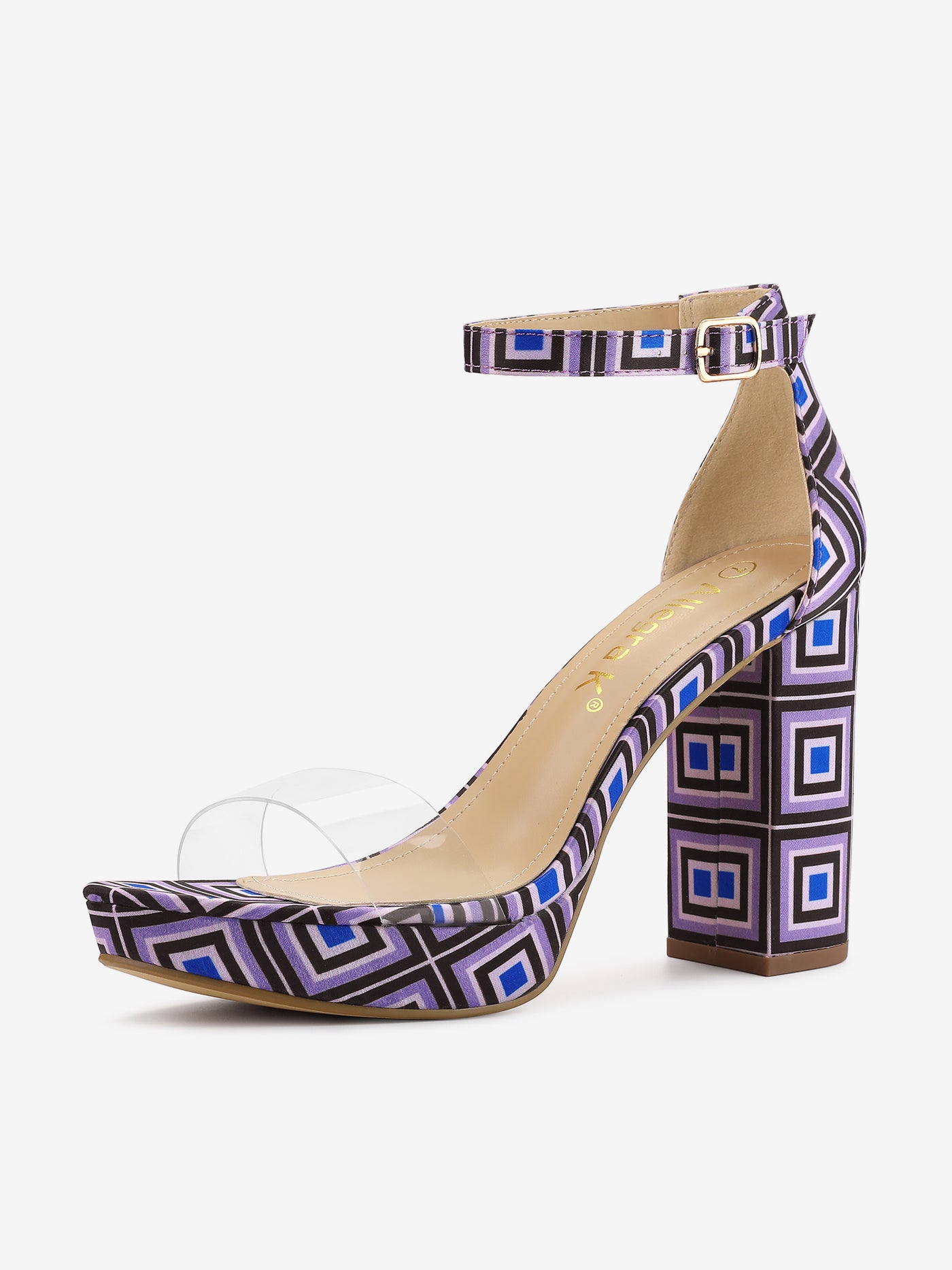 Allegra K Printed Clear Platform Chunky Heel Sandals