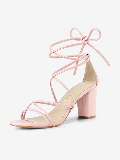 Strappy Strap Lace Up Mid Chunky Heel Sandals