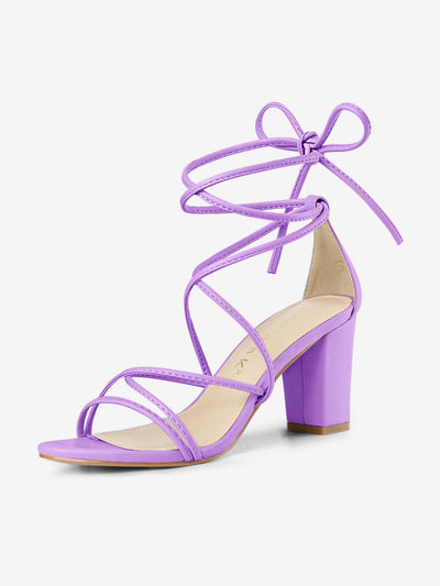 Strappy Strap Lace Up Mid Chunky Heel Sandals