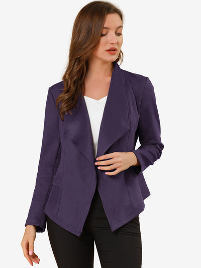 Faux Suede Jacket Open Front Lapel Draped Outwear Cardigan