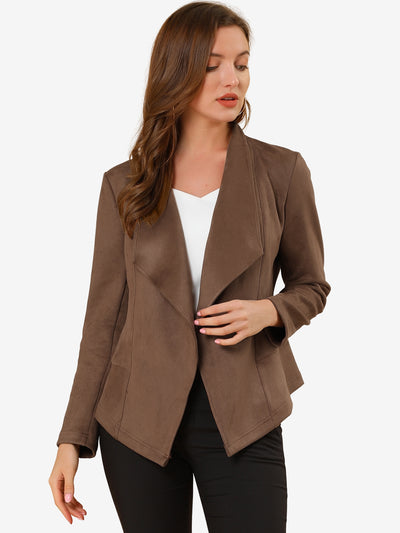 Faux Suede Jacket Open Front Lapel Draped Outwear Cardigan