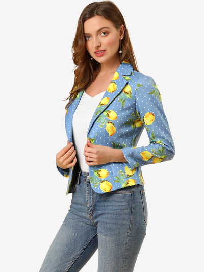Open Front Notch Lapel Floral Business Casual Suit Blazer
