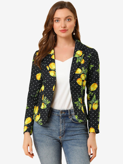 Open Front Notch Lapel Floral Business Casual Suit Blazer