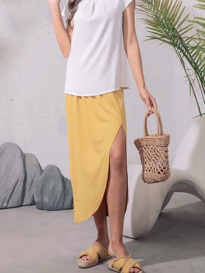 Ruched Split High Waist Summer Beach Long Maxi Skirt