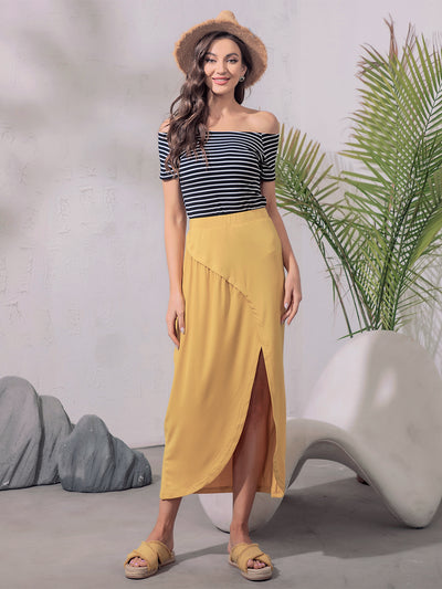 Ruched Split High Waist Summer Beach Long Maxi Skirt