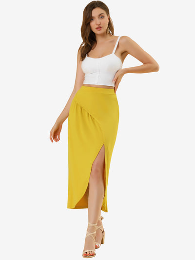 Ruched Split High Waist Summer Beach Long Maxi Skirt