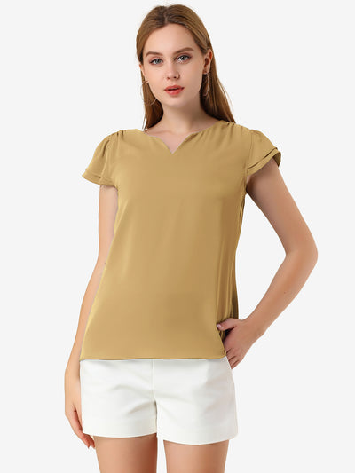 Solid Casual Plain Cap Sleeve Blouse Top