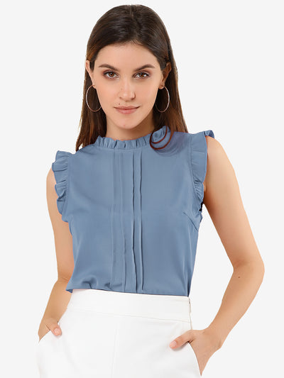 Ruffled Business Office 1950s Retro Sleeveless Work Blouses