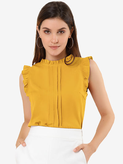 Ruffled Business Office 1950s Retro Sleeveless Work Blouses