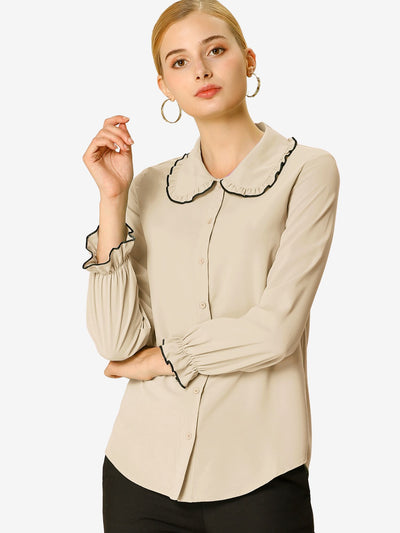 Sweet Ruffle Peter Pan Collar Long Sleeve Button Up Shirt