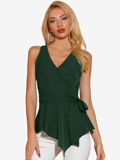 Summer Sleeveless V Neckline Wrap Elegant Tie Waist Top