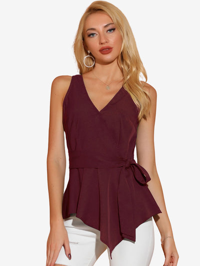 Summer Sleeveless V Neckline Wrap Elegant Tie Waist Top