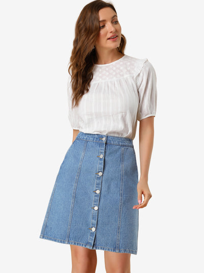 Casual Short Button Down Jeans Skirt