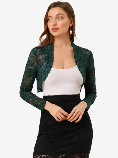 Allegra K Elegant Sheer Floral Lace Crop Cardigan Bolero Shrug Top