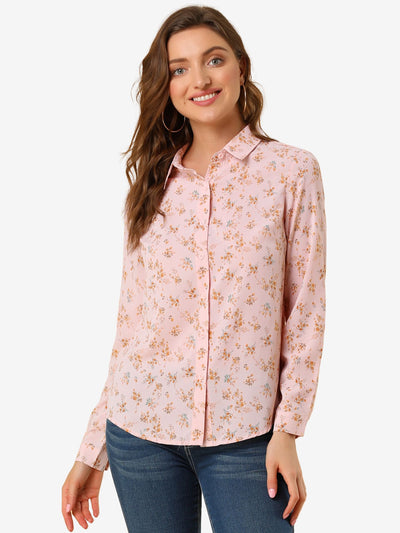 Button Down Floral Long Sleeve Point Collar Blouse