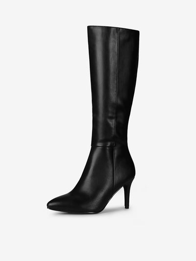 Allegra K Pointed Toe Stiletto High Heel Zipper Knee High Boots