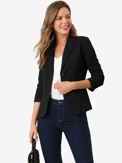 Notched Lapel Collar Stretch Work Office Jacket Blazer