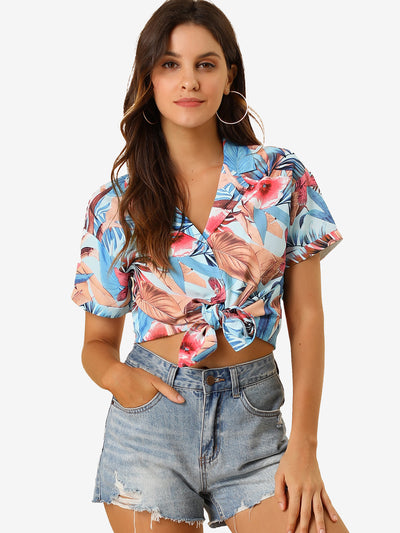 Hawaiian Tropical Leaves Floral Short Sleeve Button Down Shirt