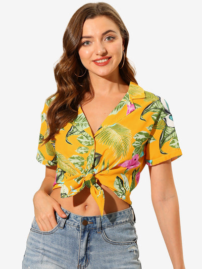 Hawaiian Floral Leaves Tropical Button Down Shirt