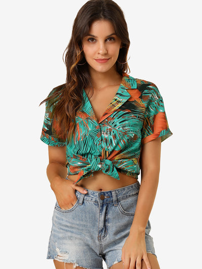 Hawaiian Tropical Leaves Floral Short Sleeve Button Down Shirt