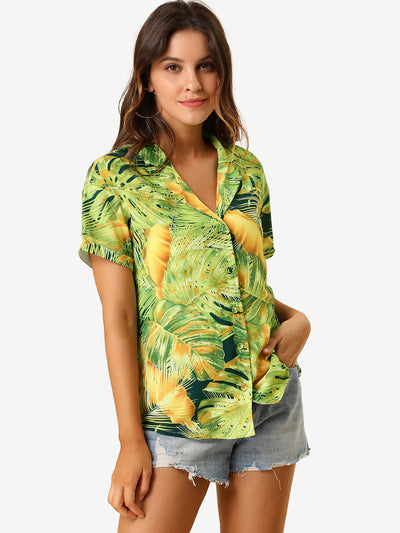 Hawaiian Floral Leaves Tropical Button Down Shirt