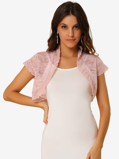 Elegant Short Sleeve Sheer Floral Lace Shrug Top