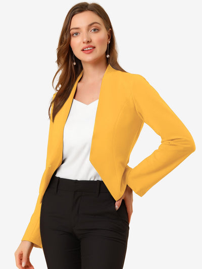 Solid Color Collarless Cropped Office Blazer Jacket