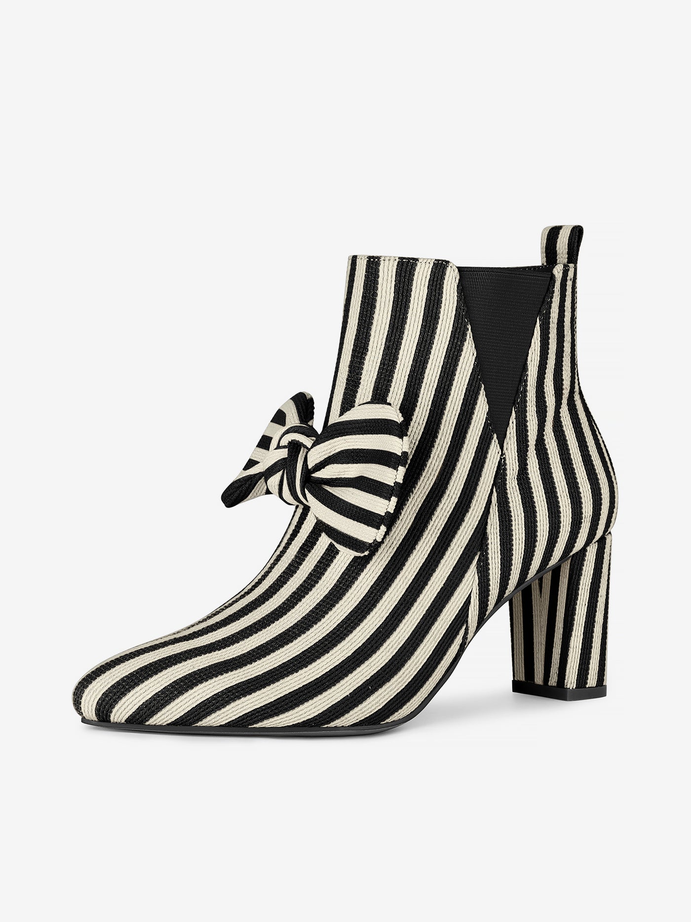 Allegra K Pointed Toe Zip Striped Chunky Heel Ankle Boots