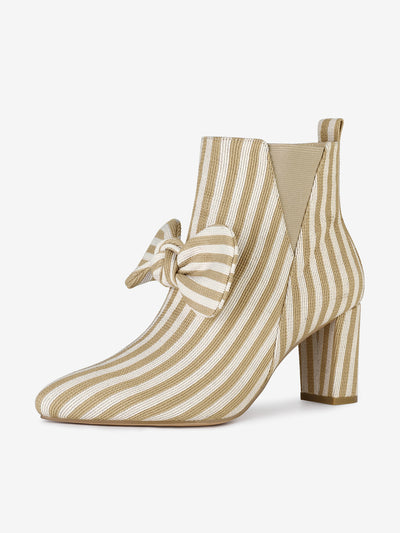 Pointed Toe Zip Striped Chunky Heel Ankle Boots