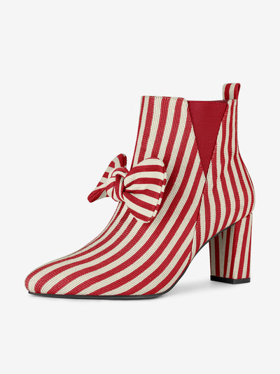 Pointed Toe Zip Striped Chunky Heel Ankle Boots