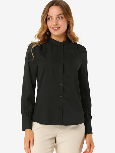 Mandarin Collar Long Sleeve Button Down Office Shirt