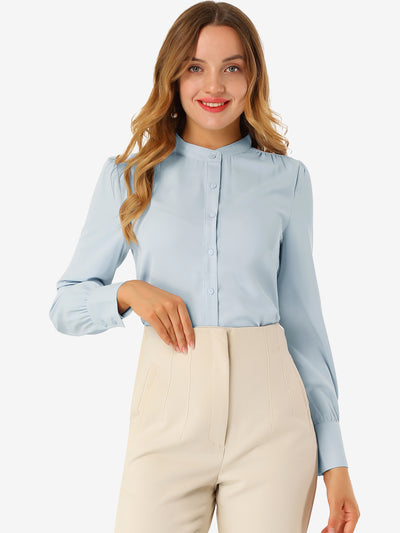 Mandarin Collar Long Sleeve Button Down Office Shirt