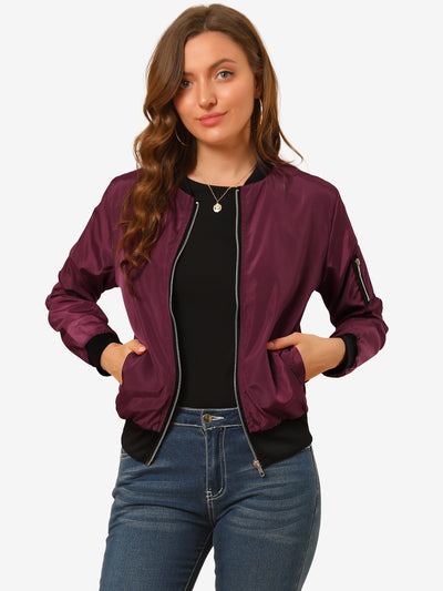 Windbreaker Pockets Casual Lightweight Zip Up Bomber Jacket