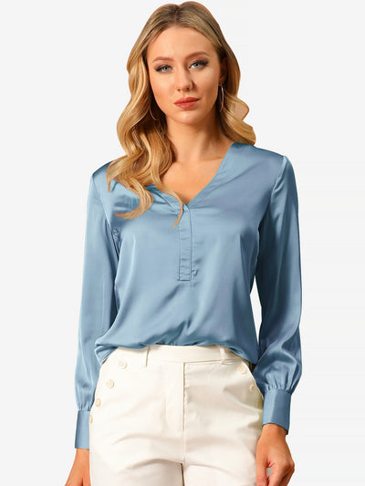 Elegant Satin Shirt Long Sleeve Office Work Blouse Tops