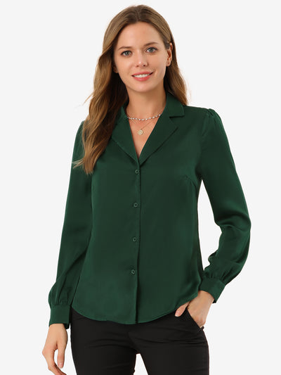 Elegant Collar Blouse Long Sleeve Work Office Satin Button Down Shirt