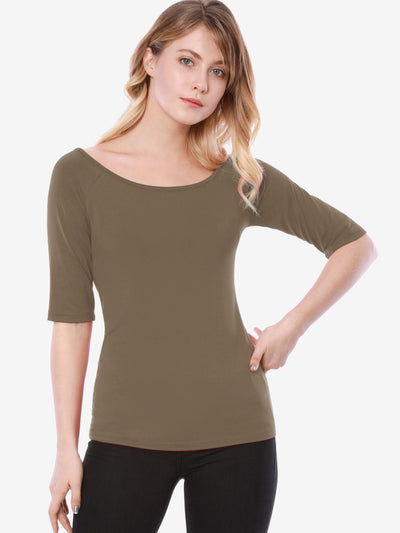 Scoop Neck Half Sleeves Fitted Layering Soft T-Shirt