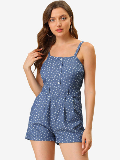 Short Overalls Chambray Sleeveless Jumpsuit Casual Print Rompers