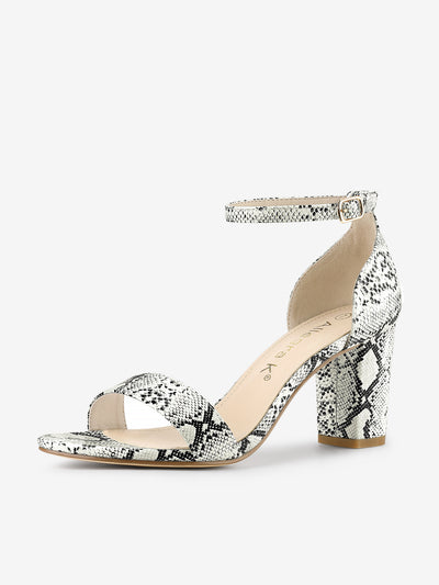 Snake Skin Print Chunky Heel Ankle Strap Sandals