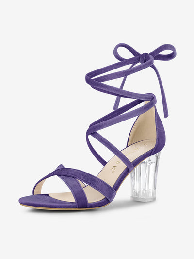 Velvet Vamp Ankle Lace Up Clear Block Heel Sandals