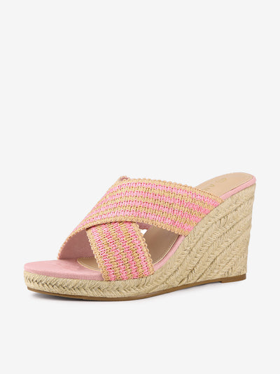 Open Toe Crisscross Straps Espadrilles Slide Wedge Sandals