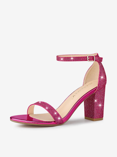 Glitter Ankle Strap Chunky Heel Sandals