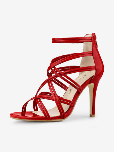 Open Toe Strappy Stiletto Heel Lace Up Sandals