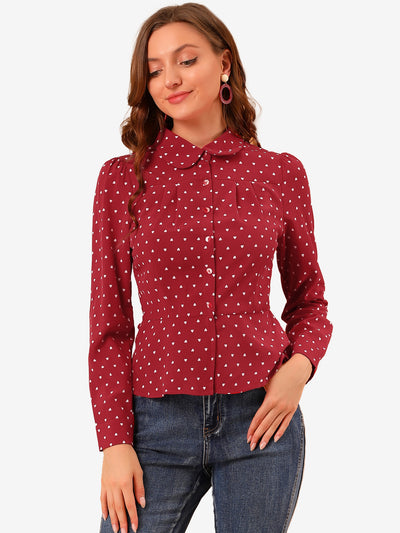 Peter Pan Collar Heart Top Vintage Button Down Shirt Blouse