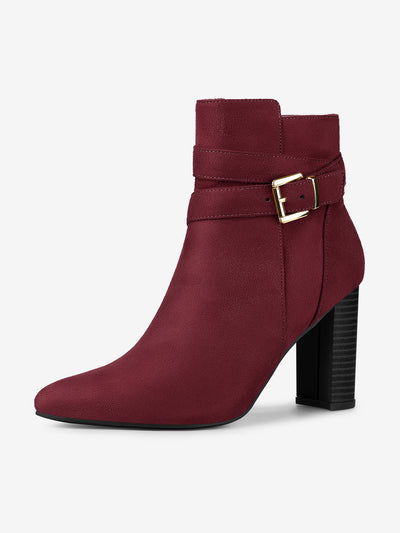 Pointed Toe Buckle Decor Chunky Heel Ankle Boots