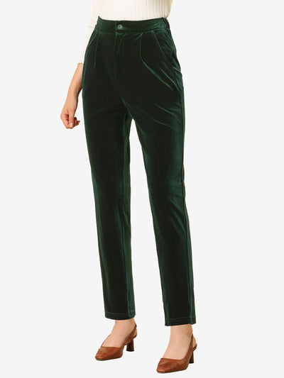 Elegant Straight Leg Velvet High Waist Ankle Pants