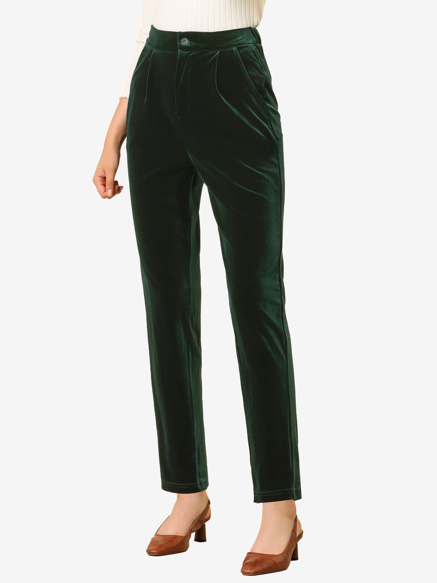 Allegra K Elegant Straight Leg Velvet High Waist Ankle Pants