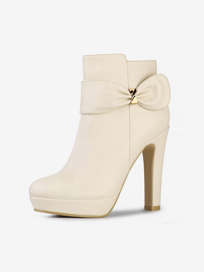 Chunky High Heel Platform Bow Decor Ankle Boots