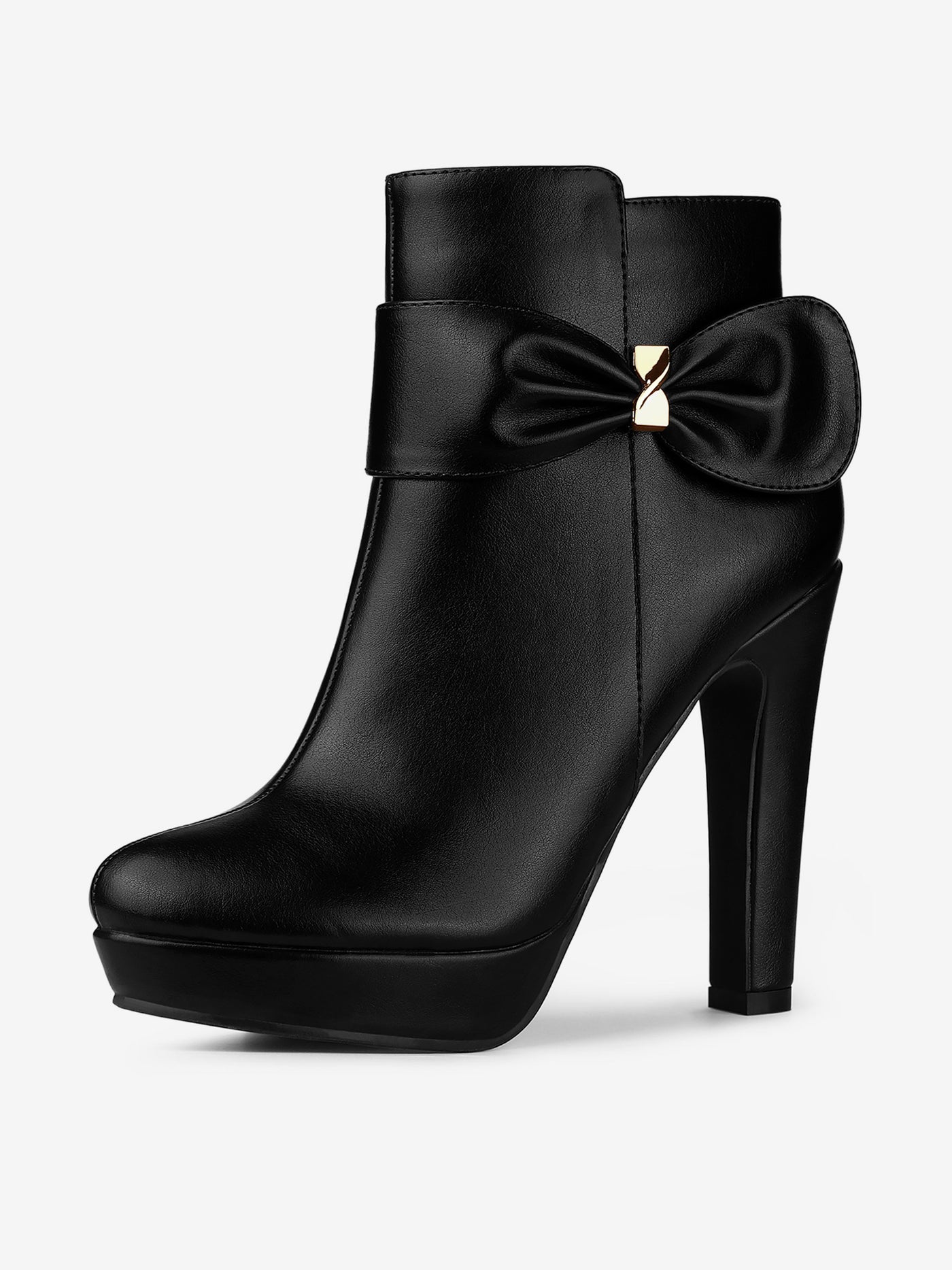 Allegra K Chunky High Heel Platform Bow Decor Ankle Boots