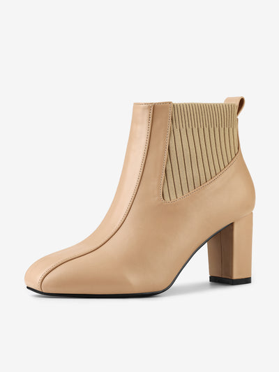 Elastic Band Square Toe Block Heel Slip-On Chelsea Boots